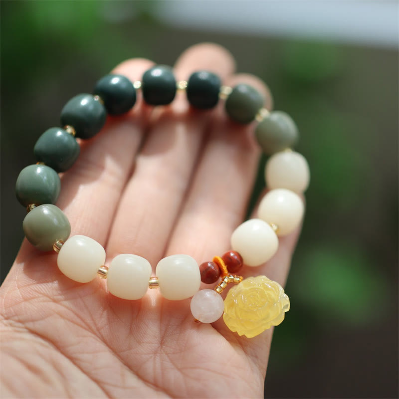 Nimara Ritual Gradient Bodhi Seed Amber Lotus Peace Bracelet