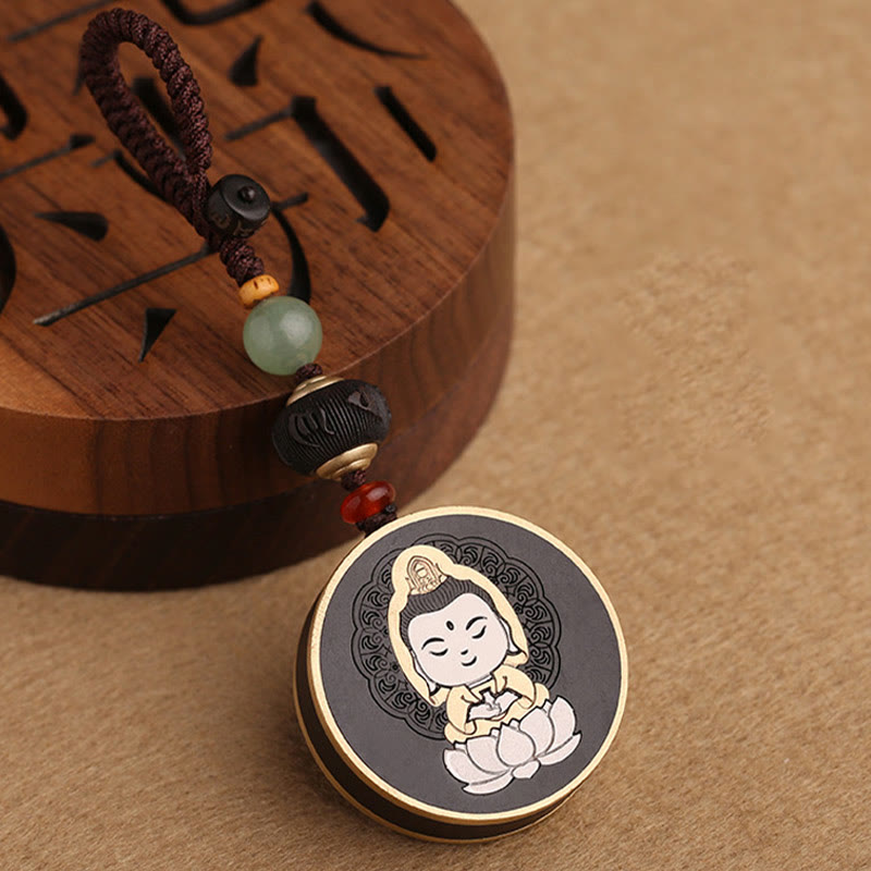 Nimara Ritual Ebony Wood Rosewood Buddha Avalokitesvara Om Mani Padme Hum Balance Car Key Chain Decoration