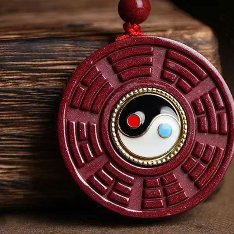 Nimara Ritual Natural Cinnabar Bagua Rotatable Yin Yang Keep Away Evil Spirits Necklace Pendant