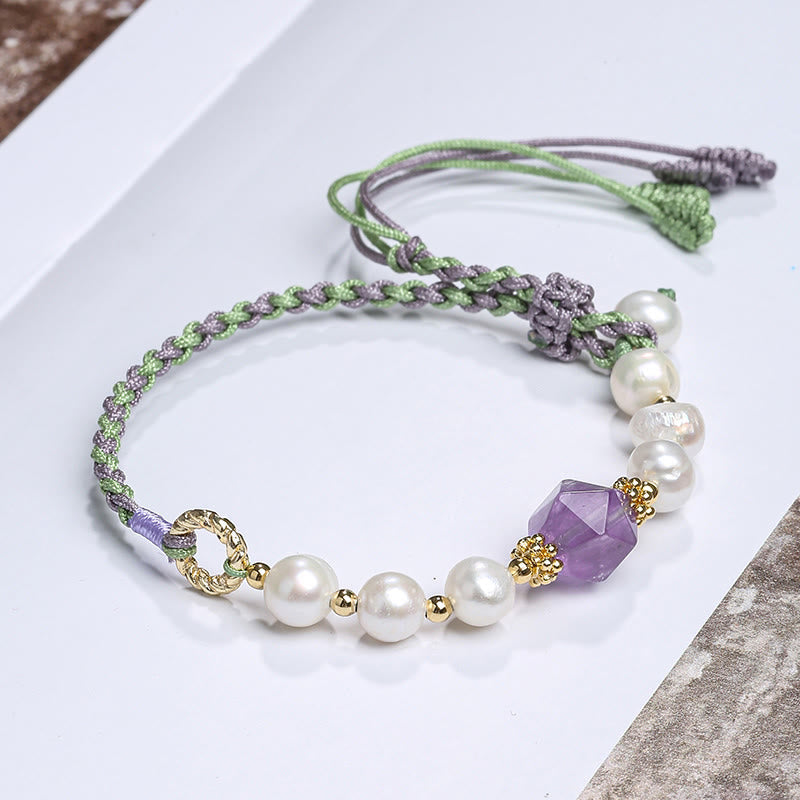 Nimara Ritual 14K Gold Plated Natural Pearl Crystal Shell Charm Bead Bracelet