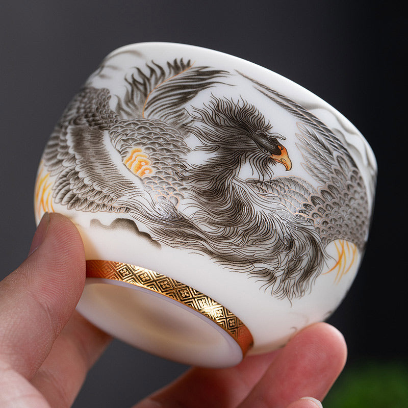 Nimara Ritual Phoenix White Porcelain Ceramic Teacup Kung Fu Tea Cup 185ml With Gift Box