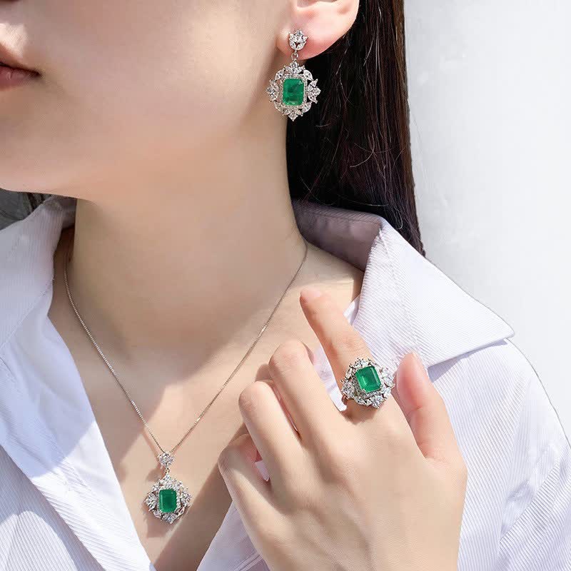 Nimara Ritual Emerald Crystal Red Corundum Confidence Courage Ring Earrings Necklace Pendant