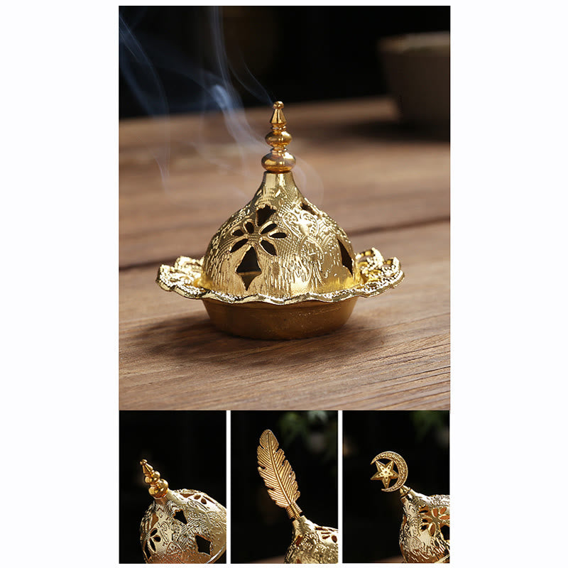 Nimara Ritual Gold Gourd Star Feather Spiritual Meditation Mini Alloy Metal Incense Burner