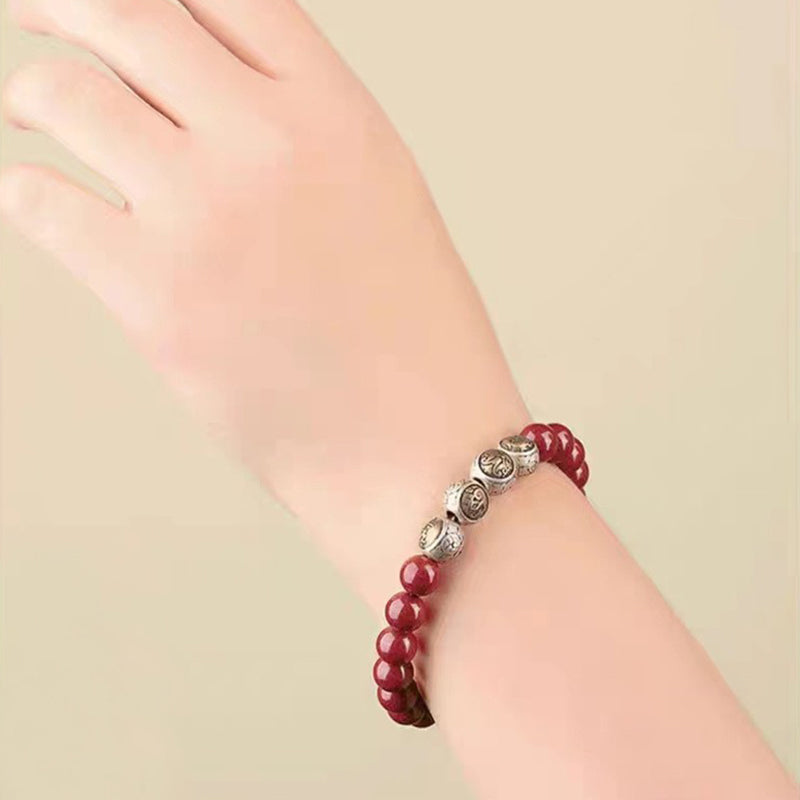 Nimara Ritual 925 Sterling Silver Natural Cinnabar Four Beasts Blessing Bracelet