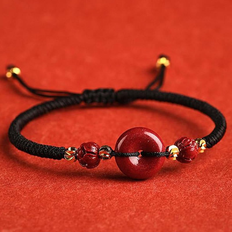 Nimara Ritual Handmade Lotus Cinnabar Peace Buckle Blessing Braid Bracelet