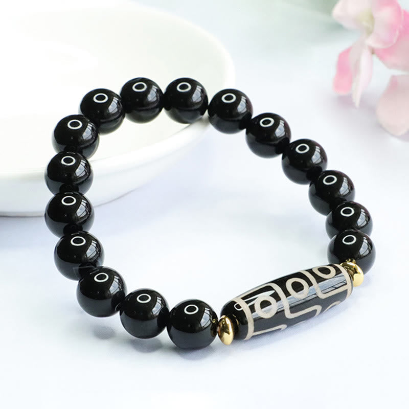 Nimara Ritual Tibetan Nine-Eye Dzi Bead Black Onyx Power Bracelet