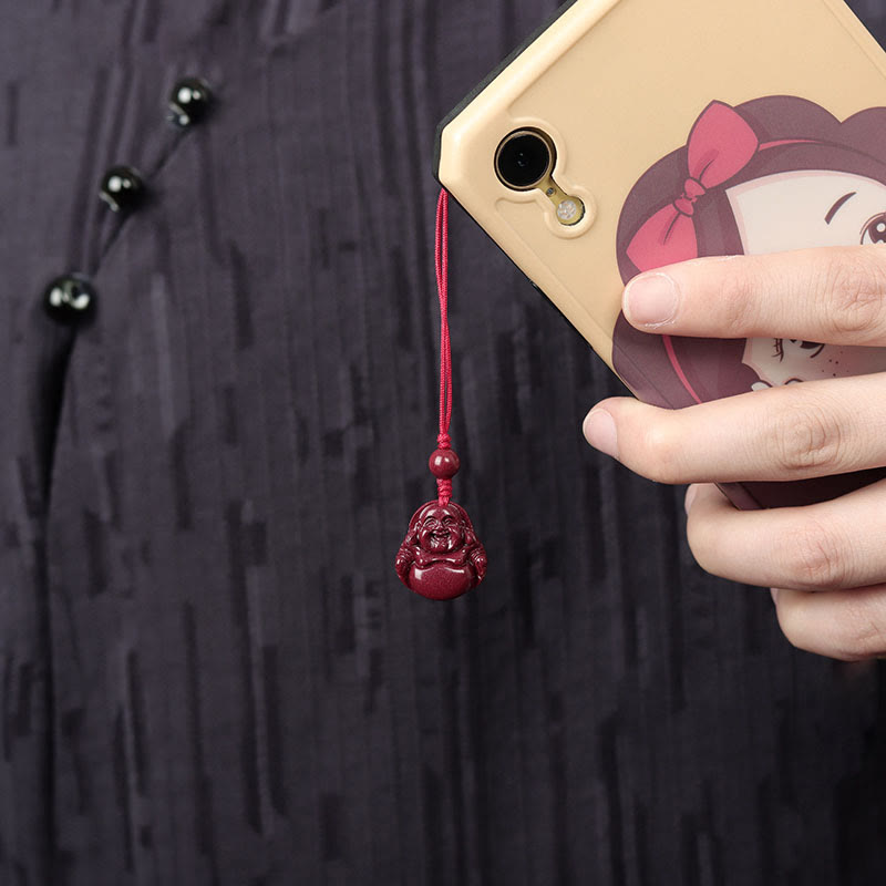 Nimara Ritual Laughing Buddha Cinnabar Blessing Necklace Pendant Phone Hanging Decoration Key Chain