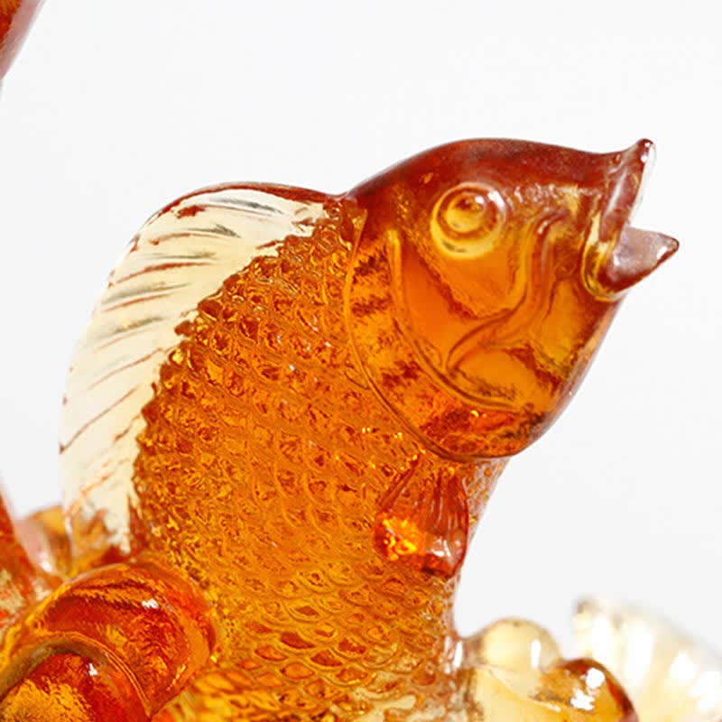 Nimara Ritual Feng Shui Dragon Koi Fish Handmade Liuli Crystal Art Piece Home Office Decoration
