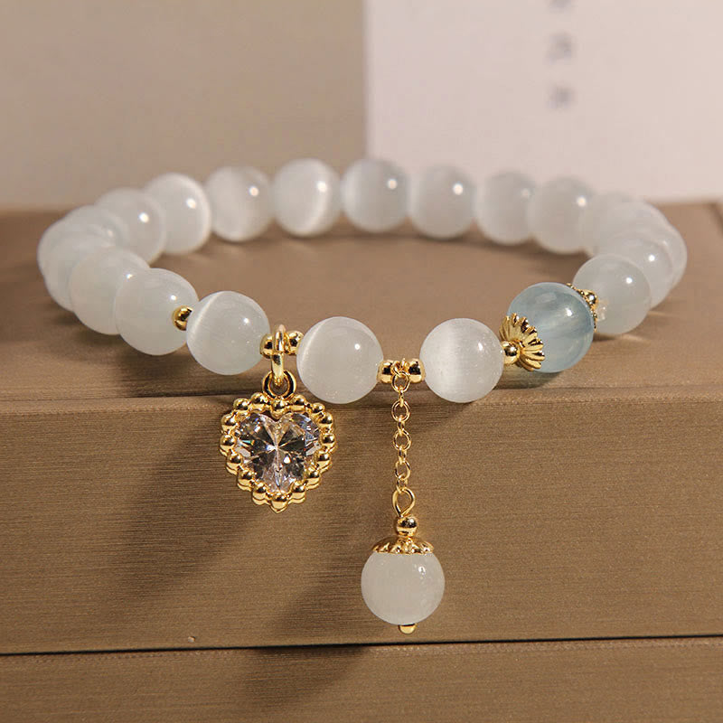 Nimara Ritual Cat's Eye Crystal Heart Zircon Charm Peace Love Bracelet
