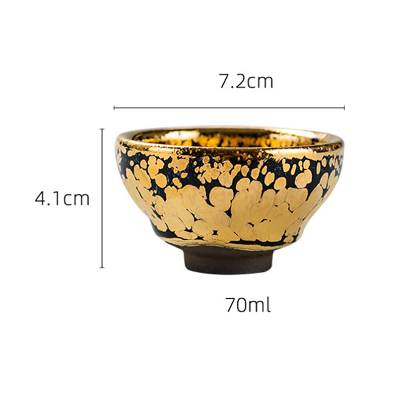 Nimara Ritual 24K Gold Spot Pattern Chinese Jianzhan Ceramic Teacup Kung Fu Tea Cup Bowl With Gift Box
