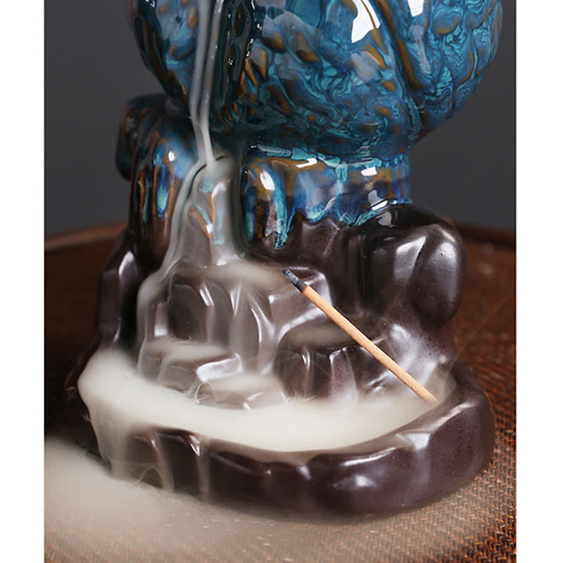 Nimara Ritual Cute Owl Ceramic Backflow Smoke Fountain Meditation Healing Incense Burner Decoration
