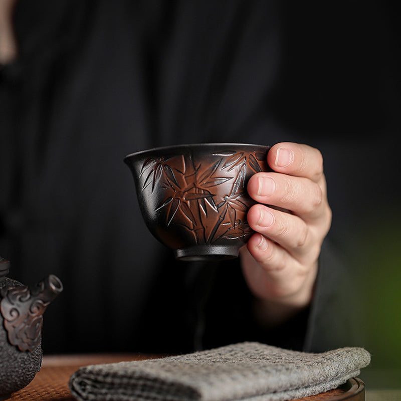 Nimara Ritual Lotus Leaf Flower Landscape Dragon Bamboo Ceramic Teacup Kung Fu Tea Cup Bowl