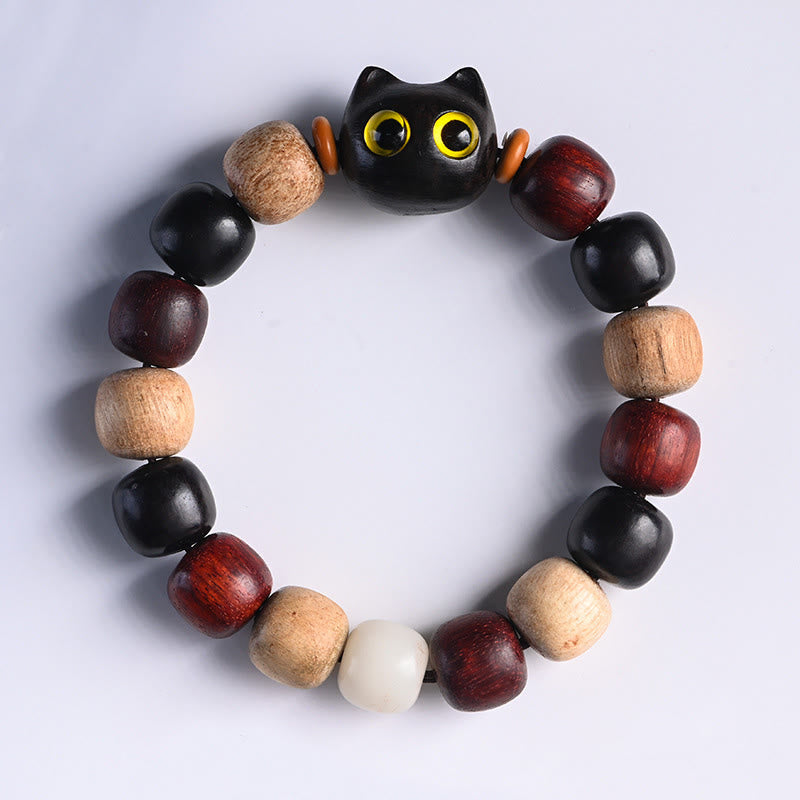 Release Mood Red Sandalwood Ebony Wood Cute Cat Calm Bracelet