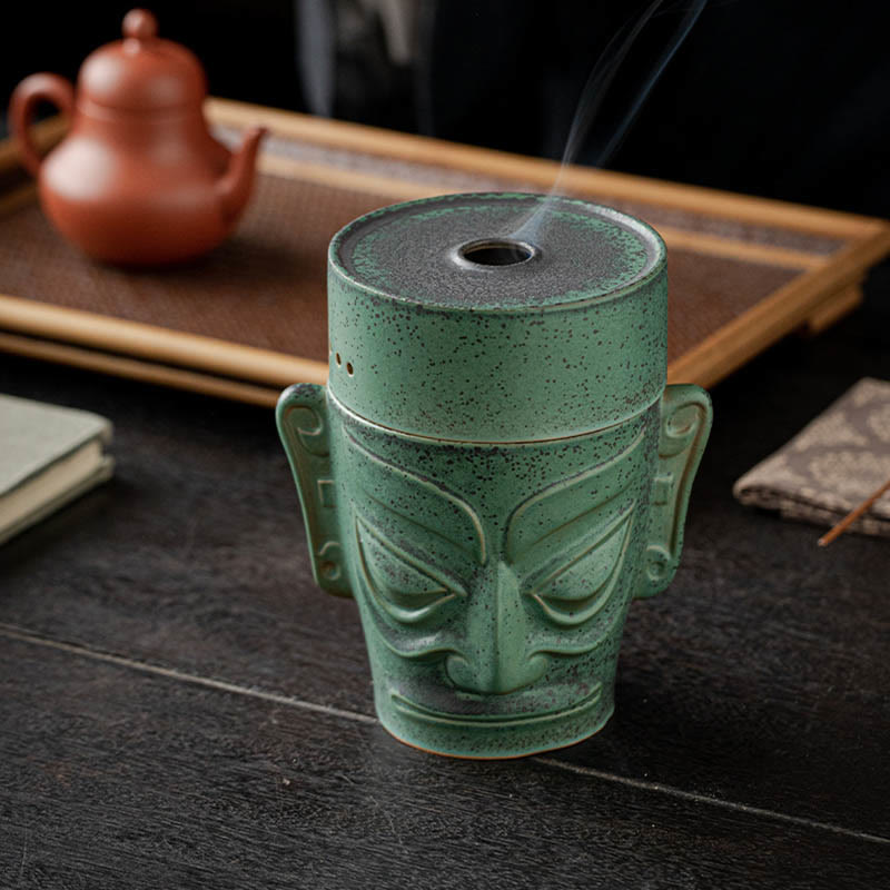 Nimara Ritual Bronze Age Relics Sanxingdui Mask Three Star Mound Ceramic Healing Incense Burner