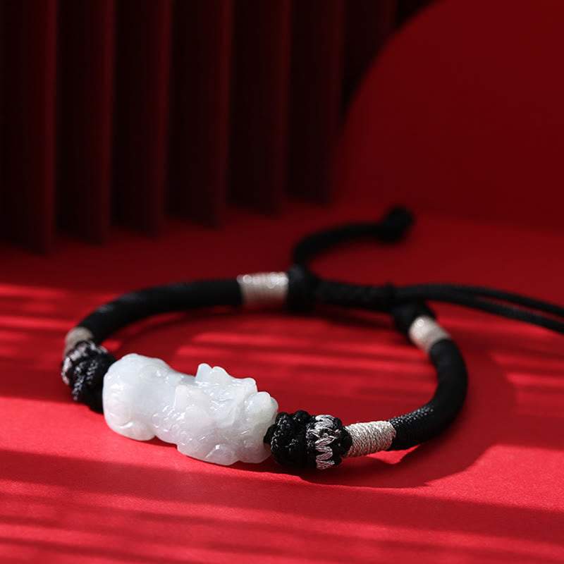 Nimara Ritual Handmade Natural Jade PiXiu Luck Prosperity Braided String Bracelet