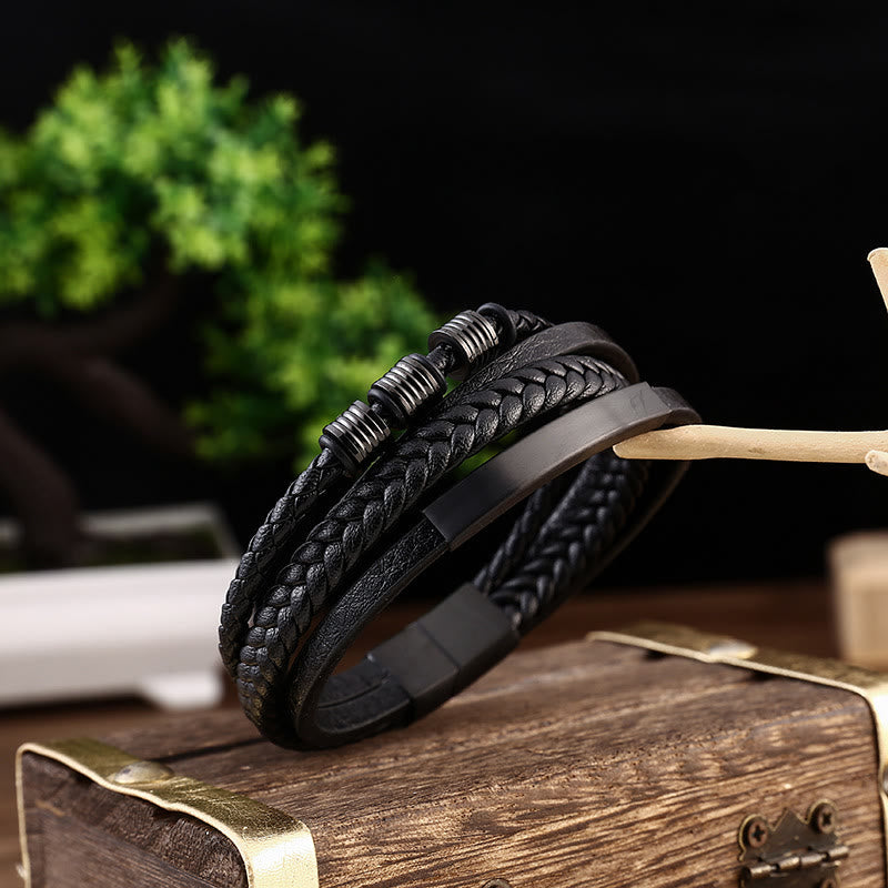 Nimara Ritual Leather Multi-Layer Titanium Steel Balance Braided Magnetic Buckle Bracelet