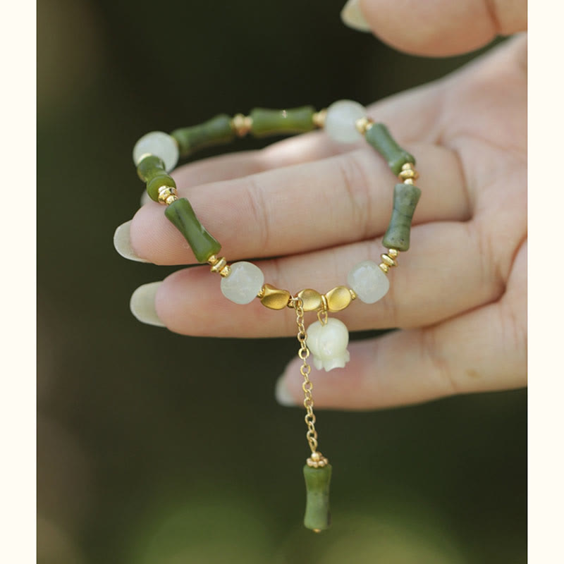 Nimara Ritual Green Bamboo Jade Lily of the Valley Wealth Bracelet