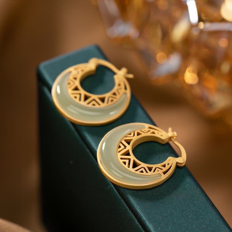 Nimara Ritual Crescent Moon Jade Prosperity Drop Earrings