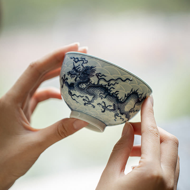 Nimara Ritual Blue Dragon Design Ceramic Teacup Kung Fu Tea Cups