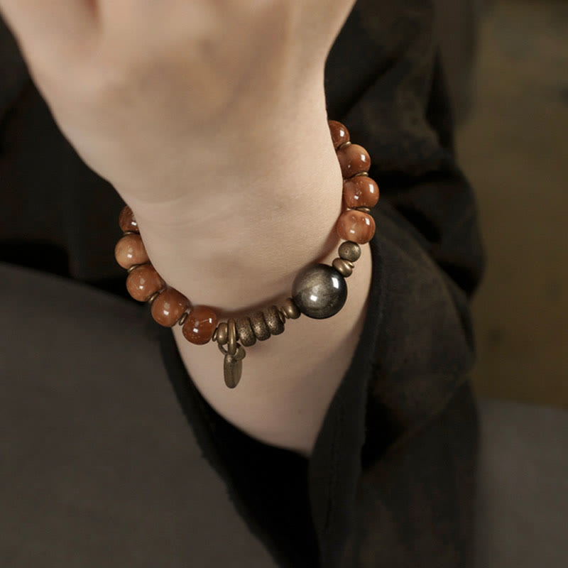 Nimara Ritual Kuka Seed Tiger Eye Gold Sheen Obsidian Brass Copper Wealth Luck Bracelet