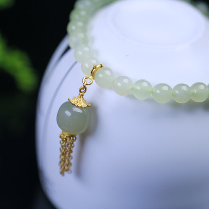 Nimara Ritual 925 Sterling Silver Hetian Jade Beaded Wealth Charm Bracelet
