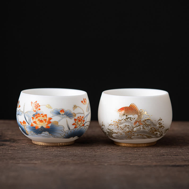 Nimara Ritual Phoenix Dragon Lotus Deer Ancient Building Koi Fish Ceramic Teacup Kung Fu Tea Cups