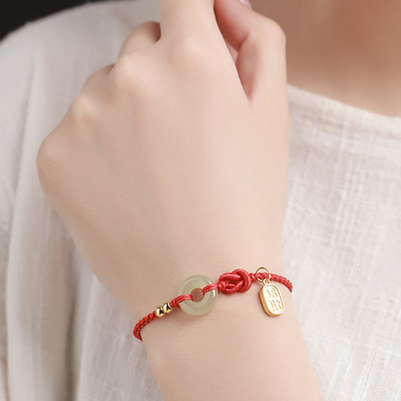 Nimara Ritual Hetian Jade Peace Buckle Fu Character String Luck Bracelet