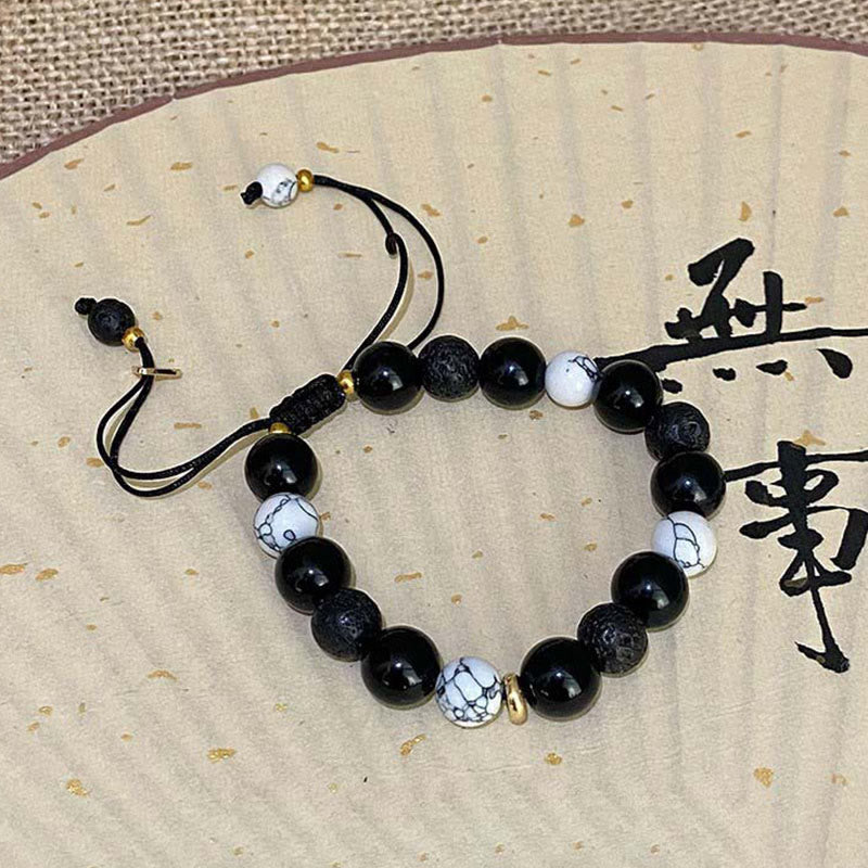 Nimara Ritual Black Obsidian Lava Rock Stone Yin Yang Strength Bracelet