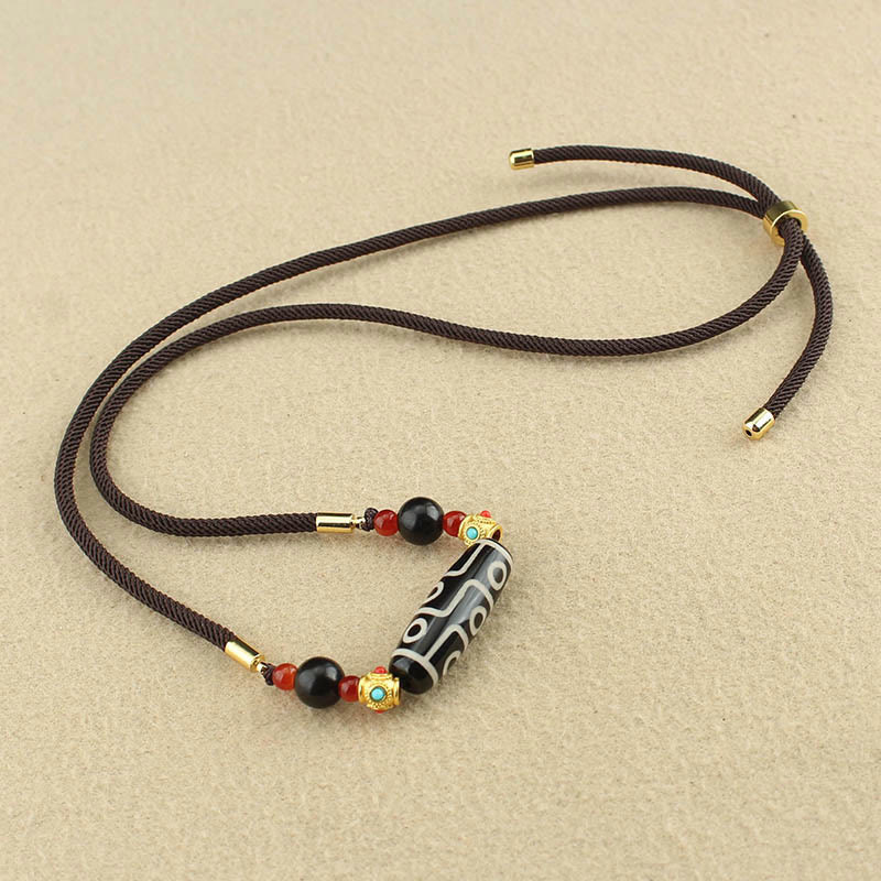Nimara Ritual Tibetan Nine-Eye Dzi Bead Protection Blessings String Necklace Pendant