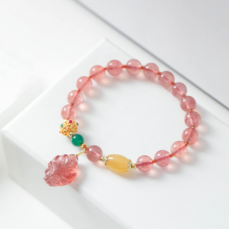 Nimara Ritual Natural Strawberry Quartz Nine Tailed Fox Healing Bracelet