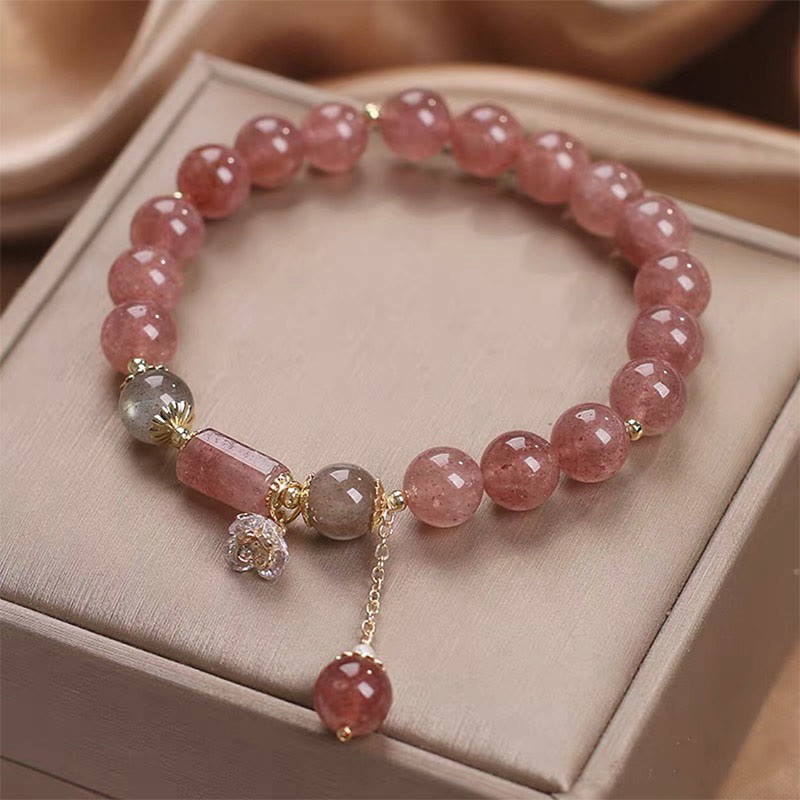 Nimara Ritual Natural Strawberry Quartz Zircon Flower Positive Charm Bracelet