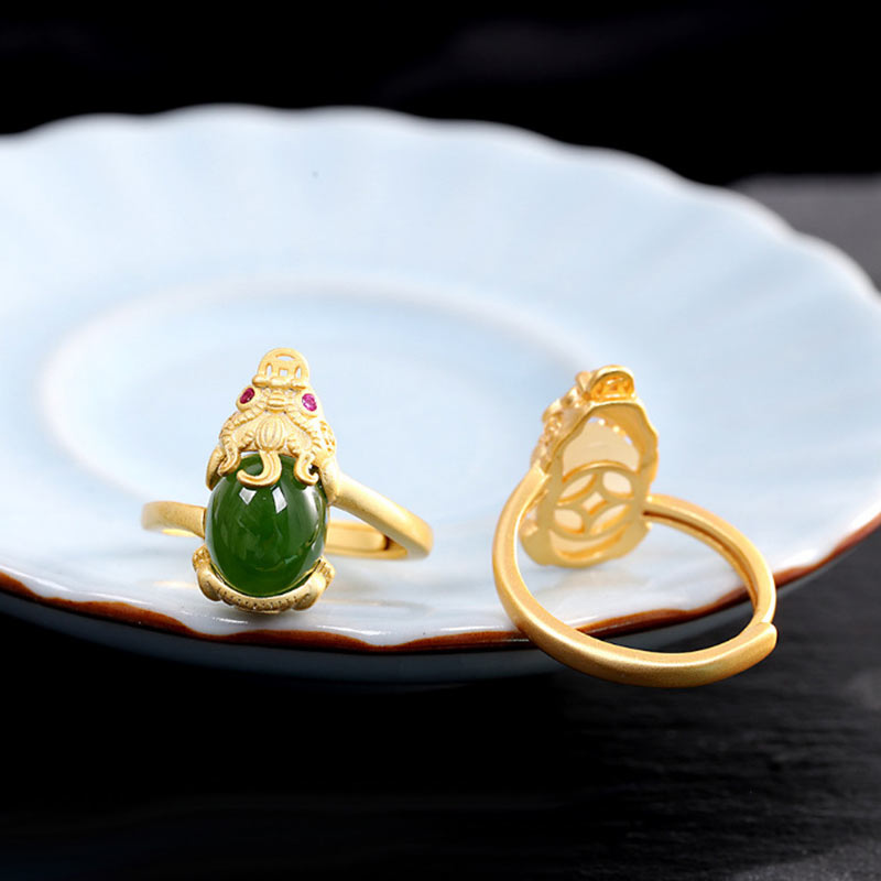Nimara Ritual 18k Gold-plated Pixiu Jade Wealth Ring