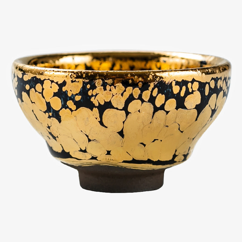 Nimara Ritual 24K Gold Spot Pattern Chinese Jianzhan Ceramic Teacup Kung Fu Tea Cup Bowl With Gift Box