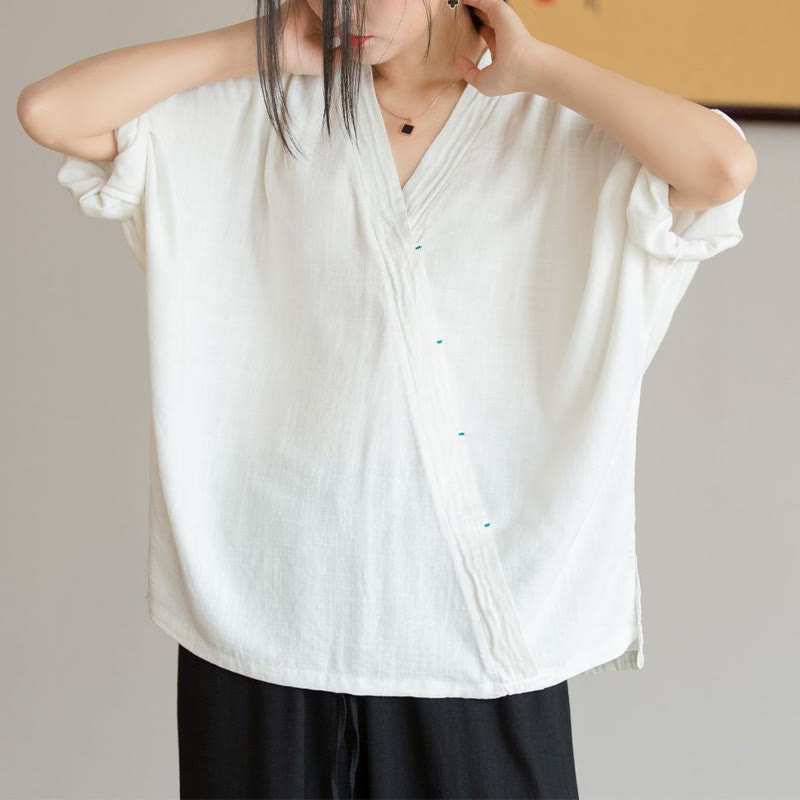 Nimara Ritual V-Neck Blouse Women Shirt Long Sleeve Top Chinese Hanfu Style Clothing