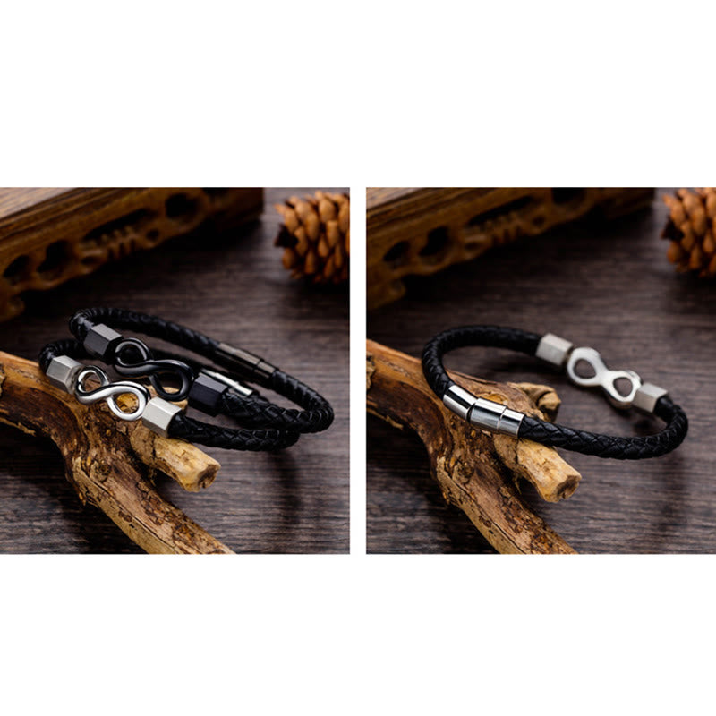Nimara Ritual Endless Knot Titanium Steel Infinity Leather Weave Balance Bracelet