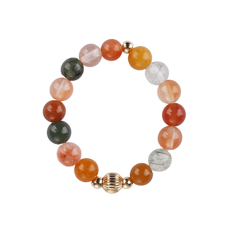 Nimara Ritual 14k Gold Plated Copper Fu Lu Shou Crystal Peach Moonstone Happiness Wealth Ring