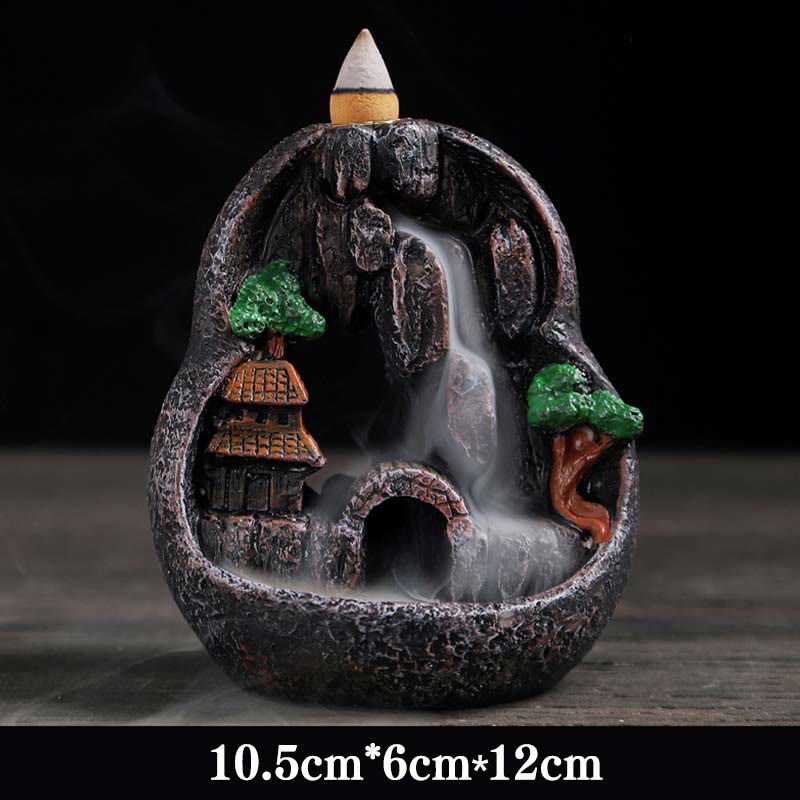 Nimara Ritual Mountain Bridges Pattern Meditation Resin Backflow Incense Burner