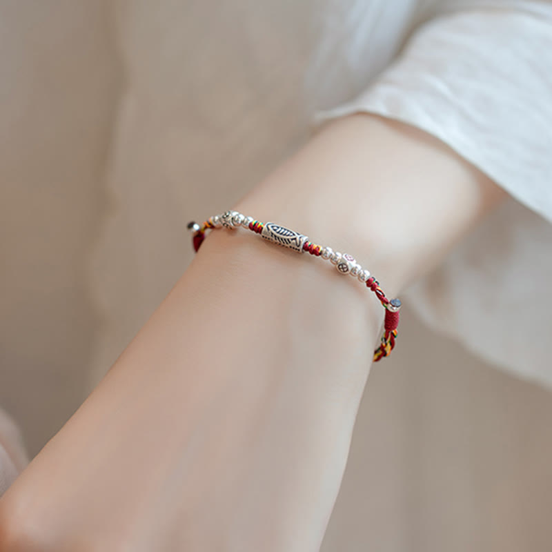 Nimara Ritual 925 Sterling Silver Luck Koi Fish Braided Colorful String Bracelet Anklet