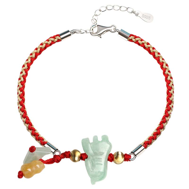 Nimara Ritual Chinese Zodiac Jade Prosperity Red String Bracelet Anklet