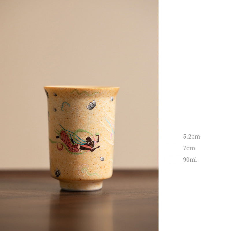Nimara Ritual Dunhuang Color Thousand Buddhas Flying Apsaras Pattern Gaiwan Teacup Kung Fu Tea Cup With Lid