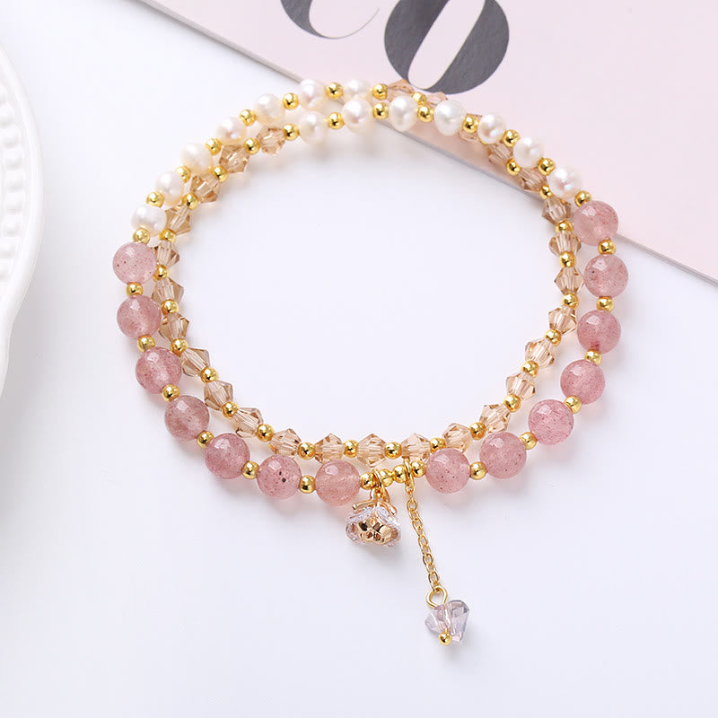 Nimara Ritual Natural Amethyst Aquamarine Strawberry Quartz Pearl Peace Healing Double Wrap Bracelet