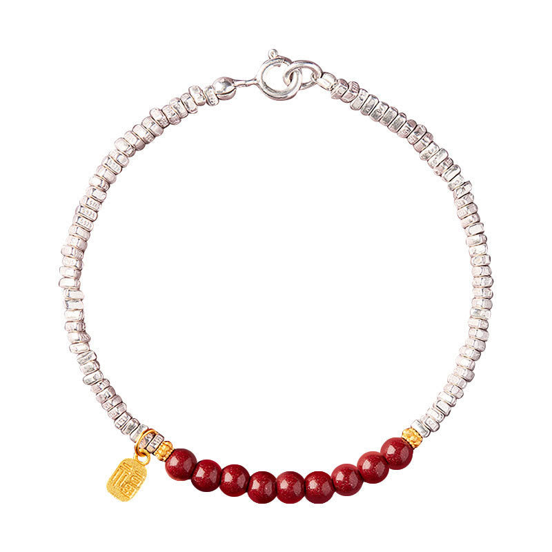 Nimara Ritual 925 Sterling Silver Cinnabar Fu Character Blessing Bracelet