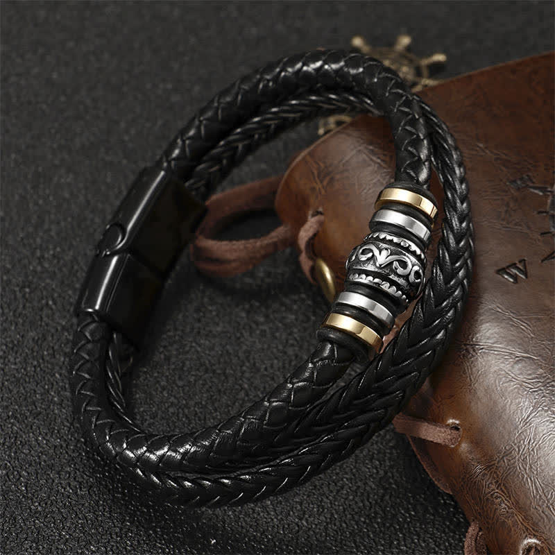 Nimara Ritual Leather Layered Titanium Steel Balance Braided Bracelet