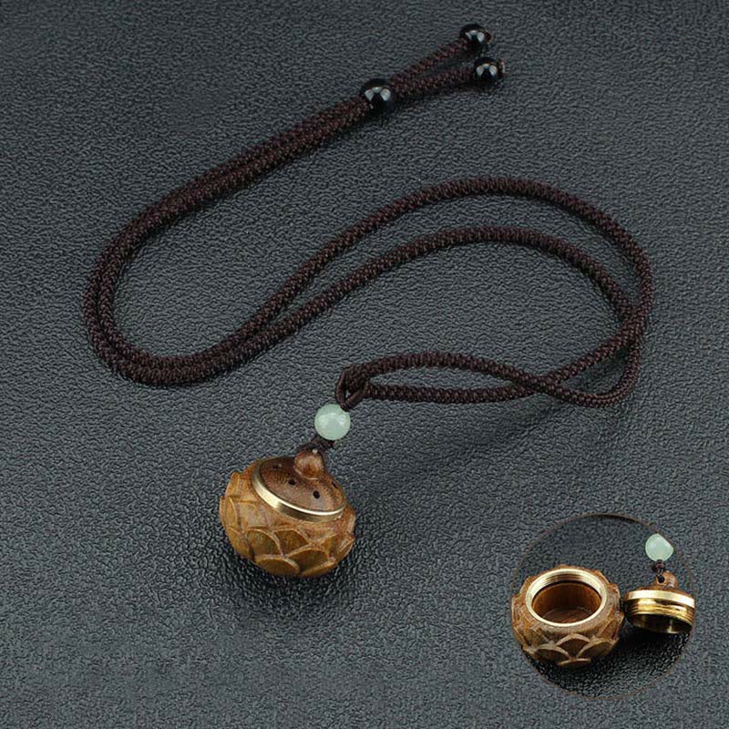 Nimara Ritual Tibet Green Sandalwood Rosewood Om Mani Padme Hum Lotus Positive Soothing Necklace Pendant