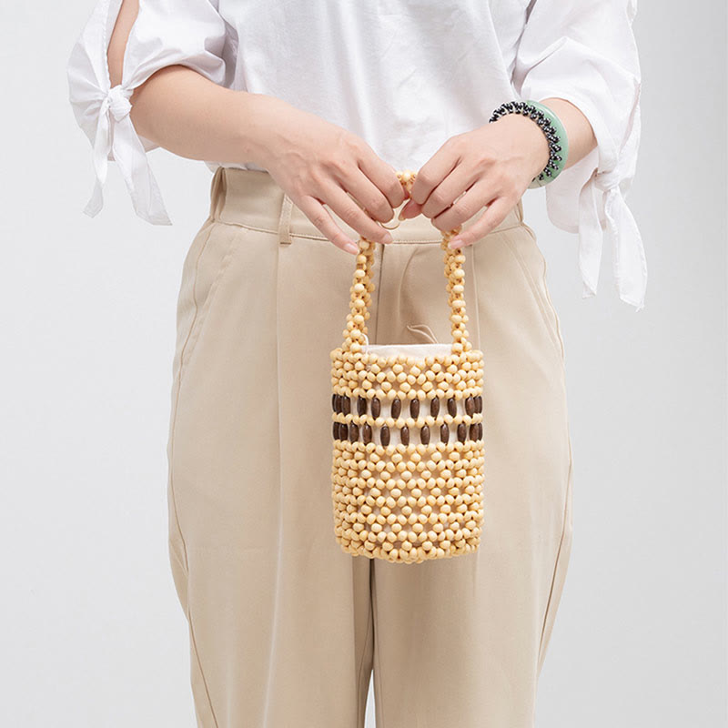 Nimara Ritual Hand-woven Bucket Portable Wooden Beads Handbag