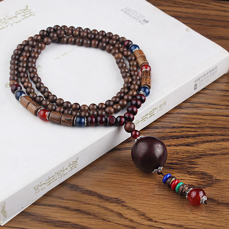 Nimara Ritual Tibetan Wenge Wood Bodhi Seed Agate Balance Peace Necklace Pendant