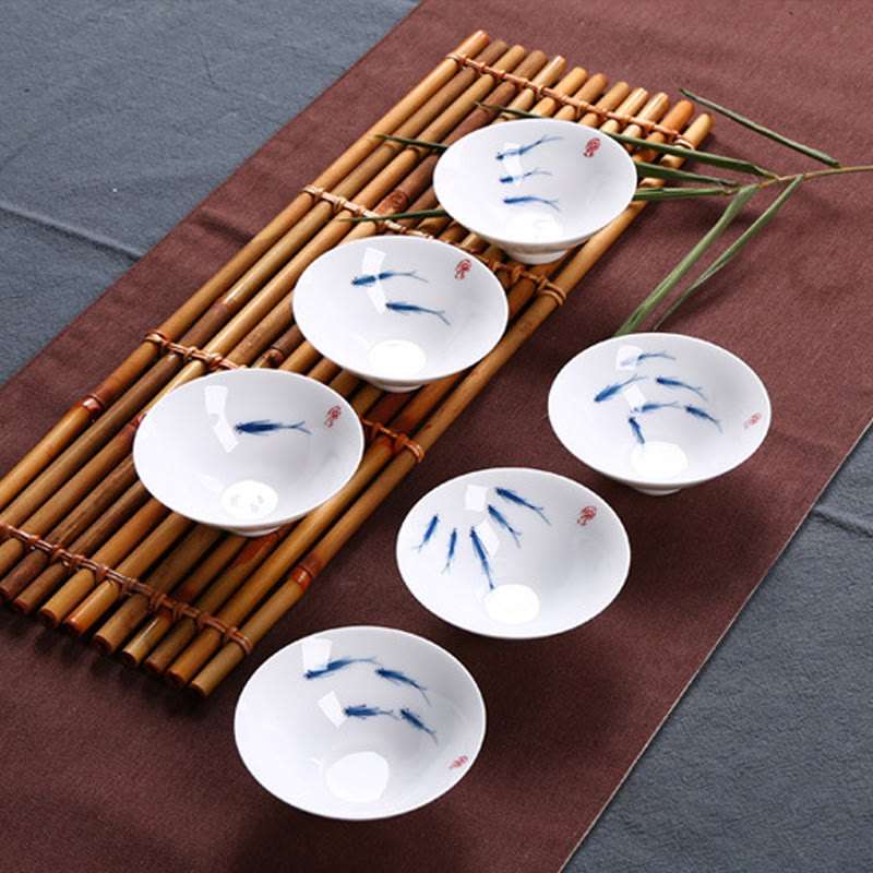 Nimara Ritual Jingdezhen Blue and White Porcelain Koi Fish Ceramic Teacup Kung Fu Tea Cups