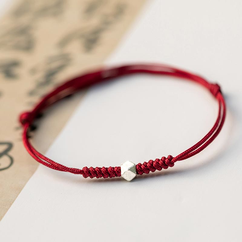 Nimara Ritual 925 Sterling Silver Luck Bead Protection Red String Thin Cord Braided Bracelet