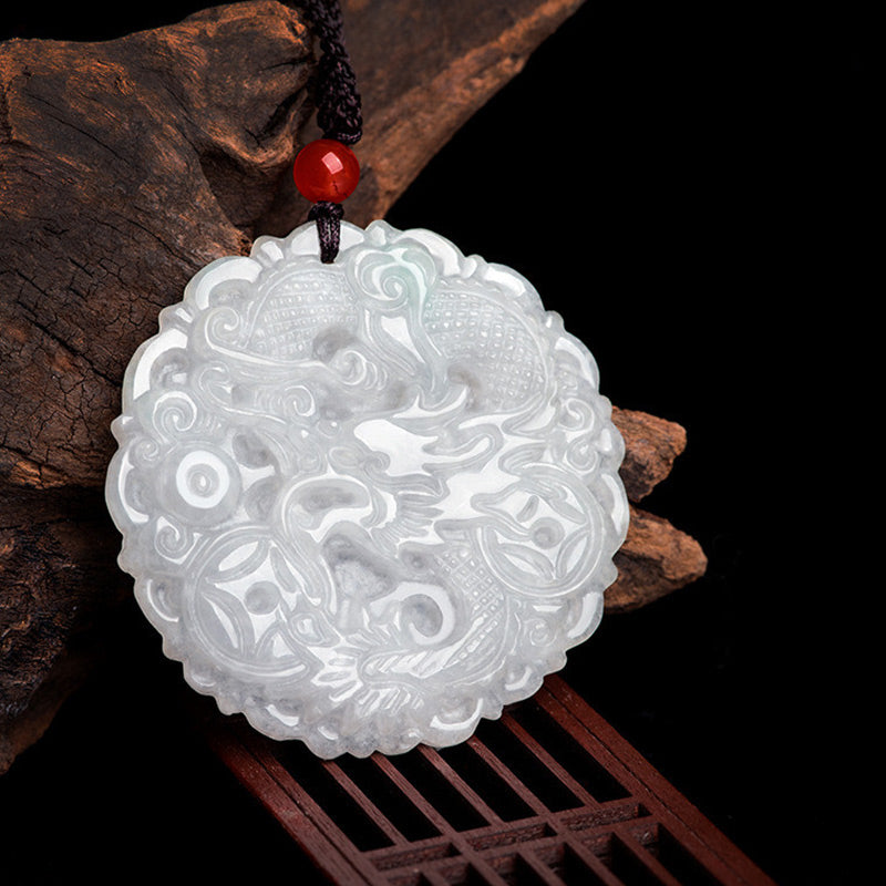 Nimara Ritual White Jade Dragon Protection Necklace String Pendant