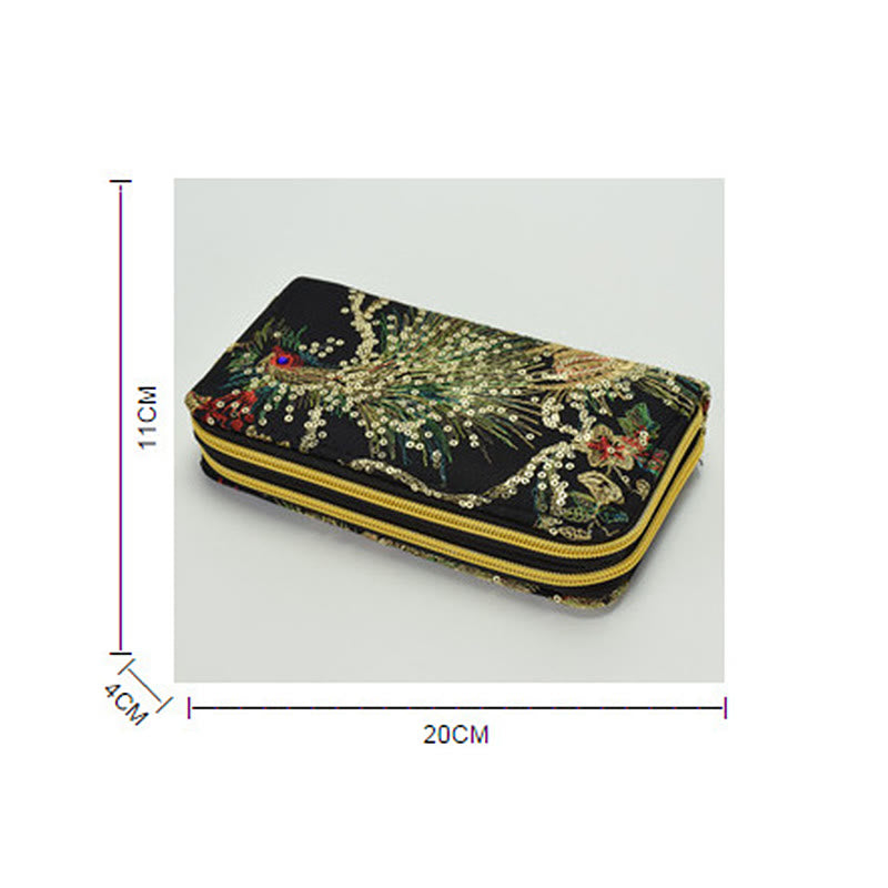 Nimara Ritual Peacock Double-sided Embroidery Cash Holder Wallet Shopping Purse